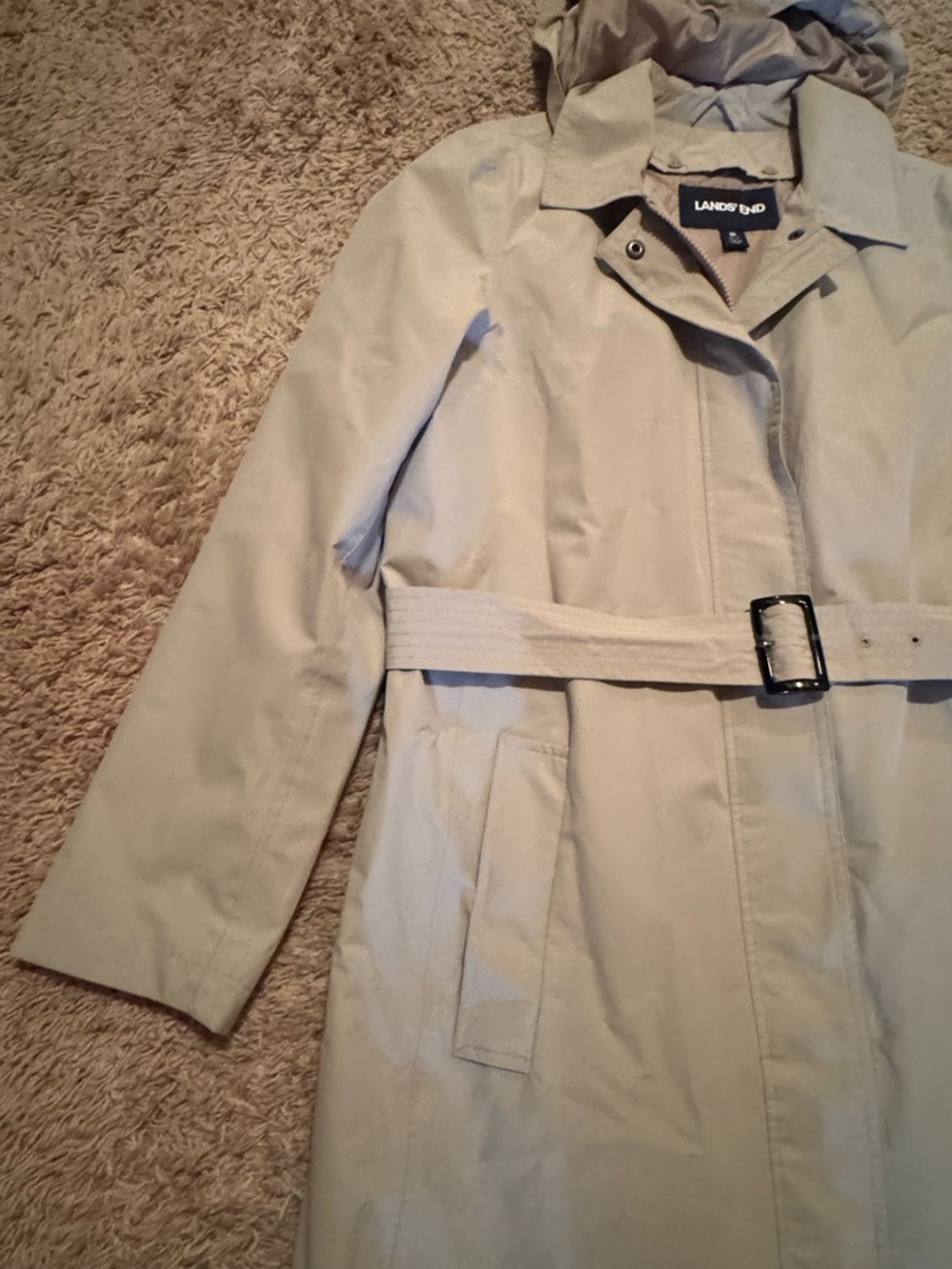 Lands' End Women's Sz Med Light Tan Utility Trench Coat w/ Belt & Button Lining - Picture 4 of 15